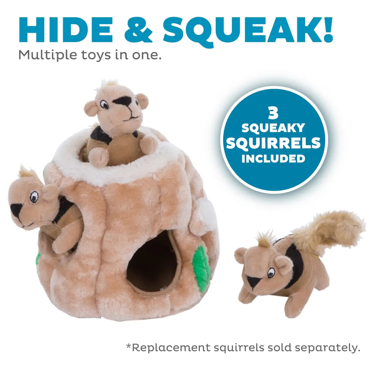 Outward Hound Hide-A-Squirrel Plush Squeaky Dog Toy Small 5" x 7" | Interactive Puzzle Toy for Dogs & Puppies - view 3