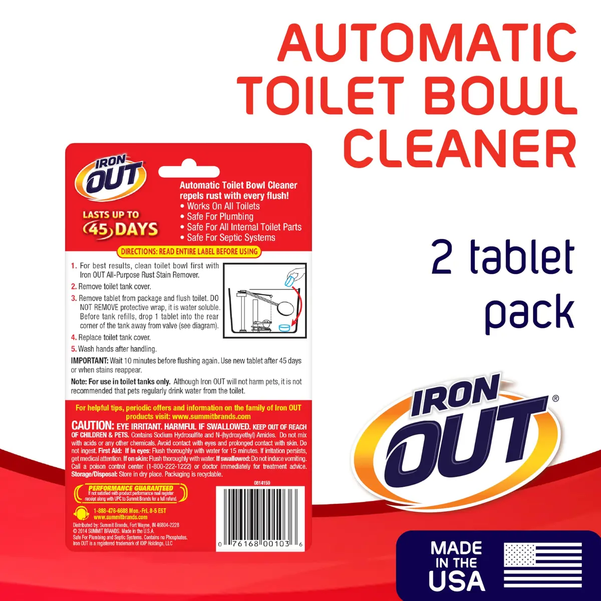 Iron OUT Rust Stain Remover Automatic Toilet Bowl Cleaner Tablets 2 Count | Prevents Rust & Hard Water Stains for 45 Days - view 2