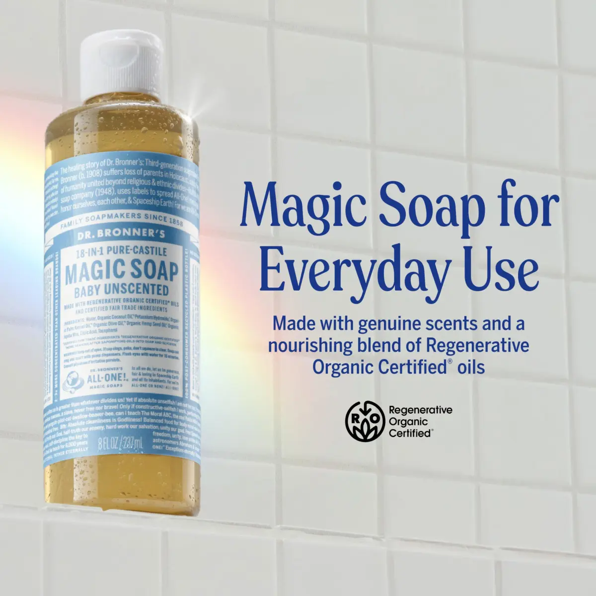 Dr. Bronner's Pure-Castile Liquid Soap Baby Unscented 237ml (8 Fl Oz) | Gentle Vegan Formula for Sensitive Skin - view 2