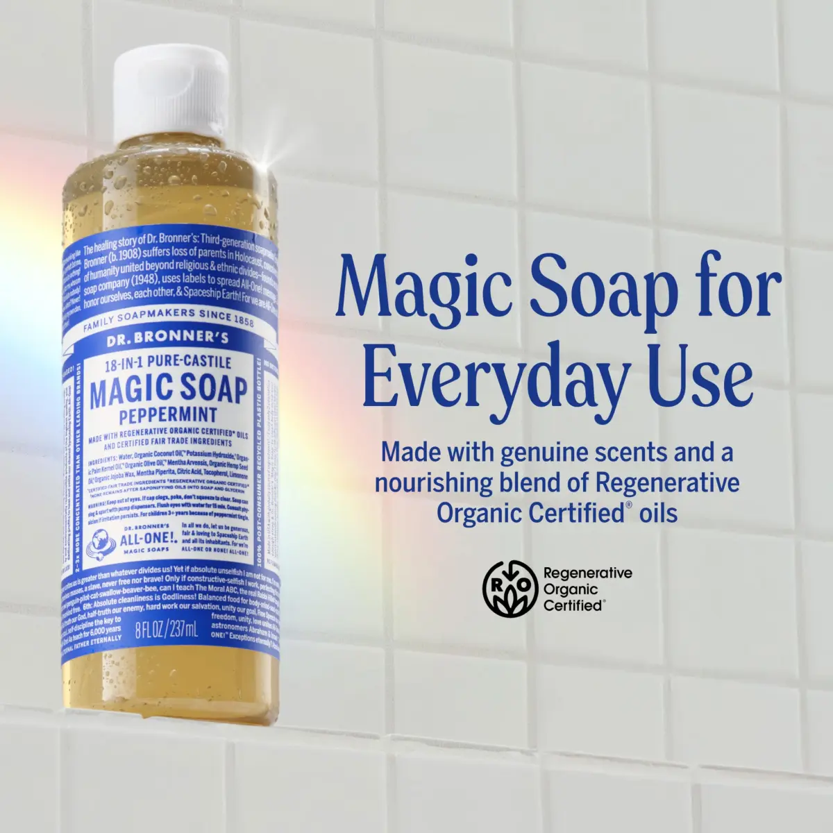 Dr. Bronner's Peppermint Pure-Castile Liquid Soap 237ml (8 Fl Oz) | Gentle Multi-Use Body Wash & Cleanser - view 2