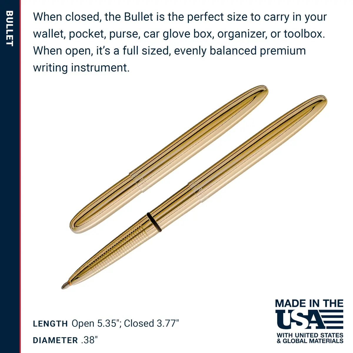 Fisher Space Pen Solar Flare Gold Titanium Nitride Bullet Pen 10.6 mm (0.42 in) | Writes Upside Down & in Extreme Temperatures - view 6