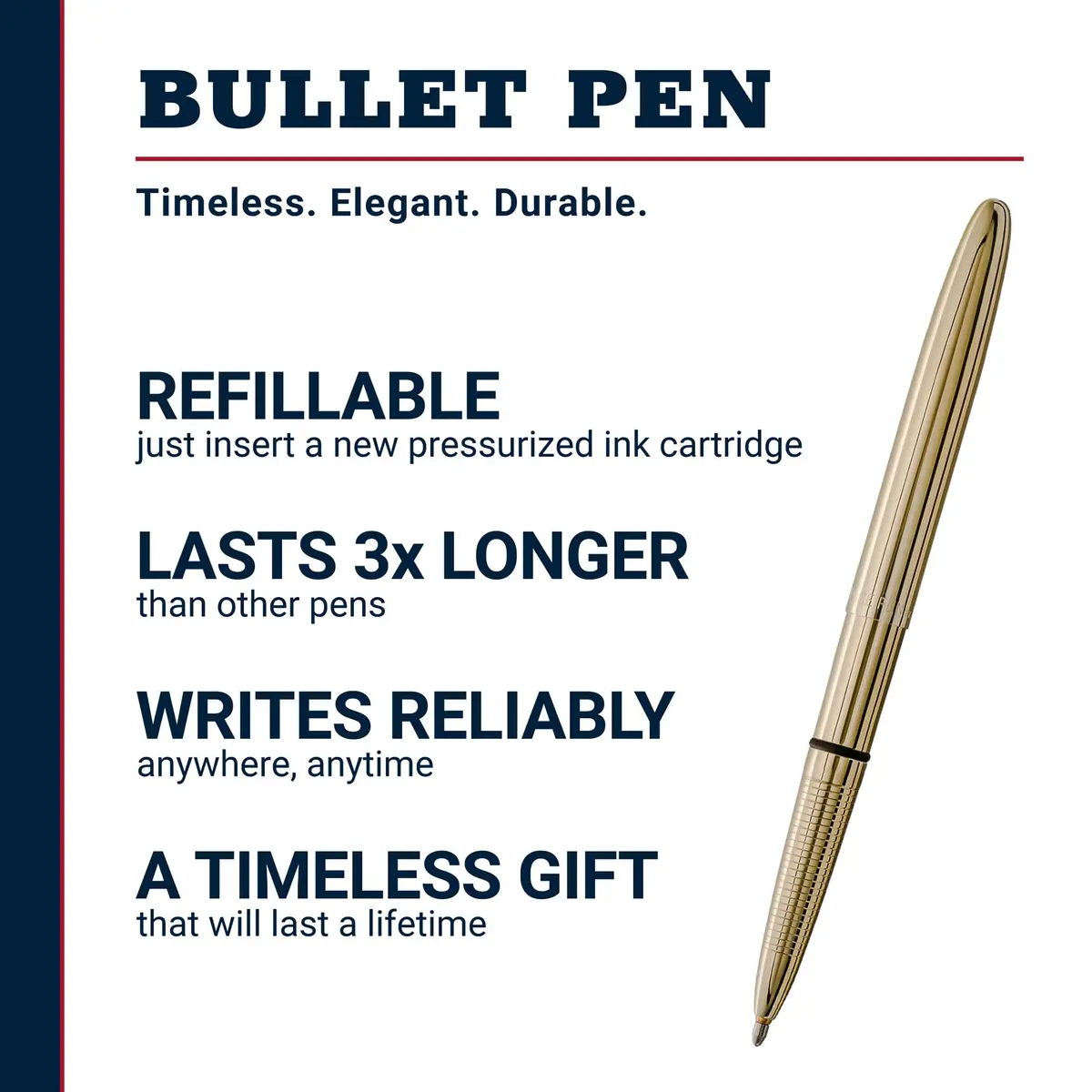 Fisher Space Pen Solar Flare Gold Titanium Nitride Bullet Pen 10.6 mm (0.42 in) | Writes Upside Down & in Extreme Temperatures - view 2