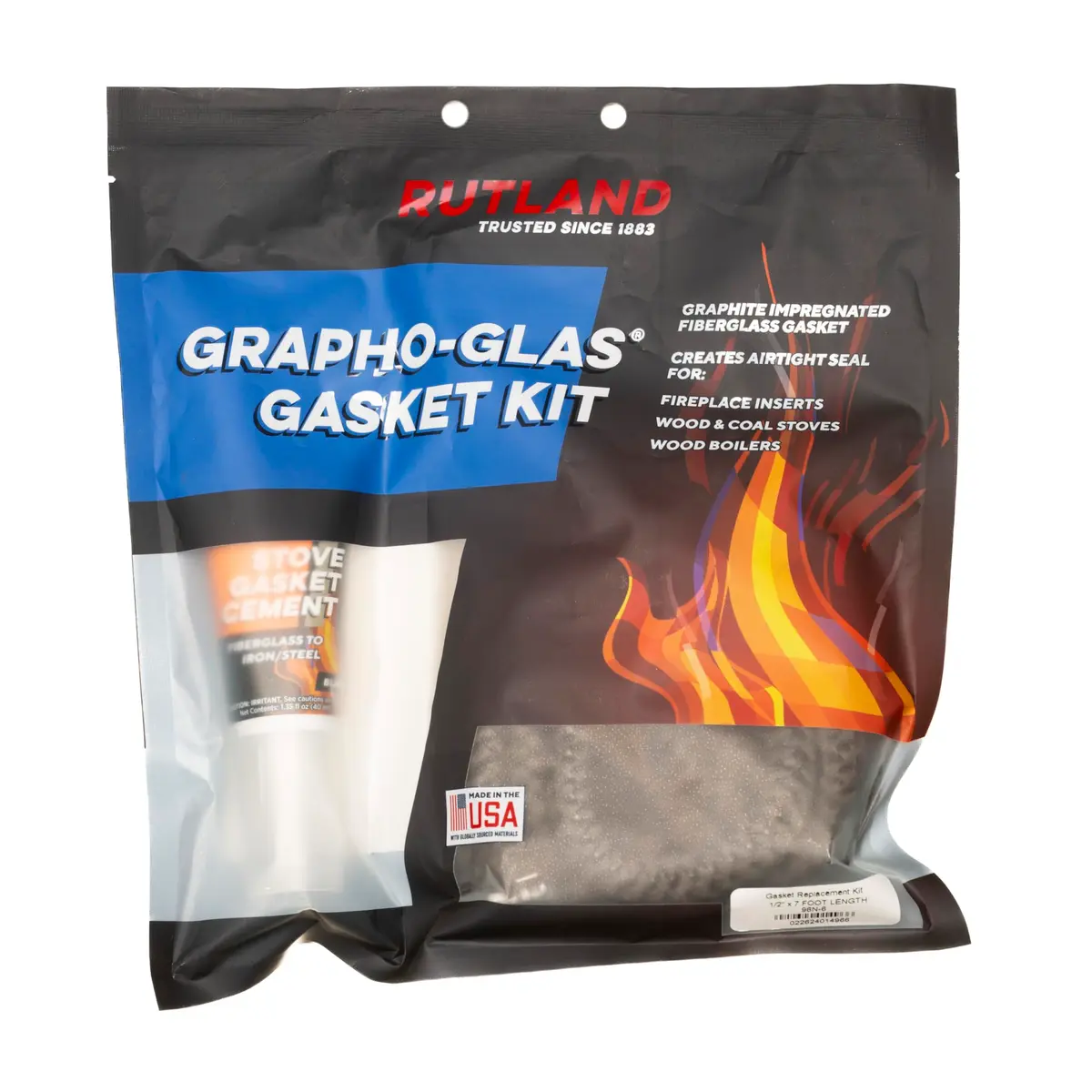 Rutland 96N-6 Grapho-Glas Rope Gasket Replacement Kit, 1/2-Inch by 7-Feet | Long-lasting stove gasket - main product image