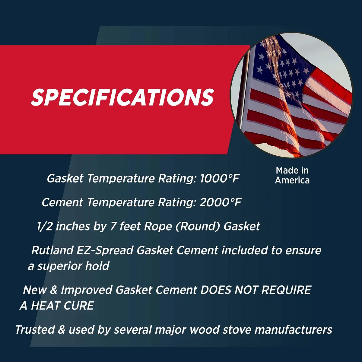 Rutland 96N-6 Grapho-Glas Rope Gasket Replacement Kit, 1/2-Inch by 7-Feet | Long-lasting stove gasket - view 4