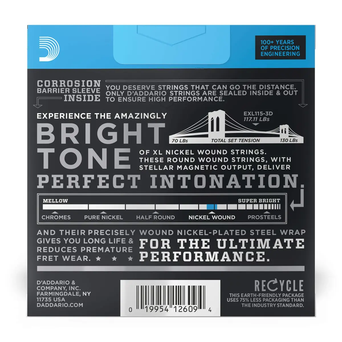 D'Addario XL Nickel EXL115-3D Electric Guitar Strings, 11-49, 3 Sets | Bright Tone & Perfect Intonation - view 2