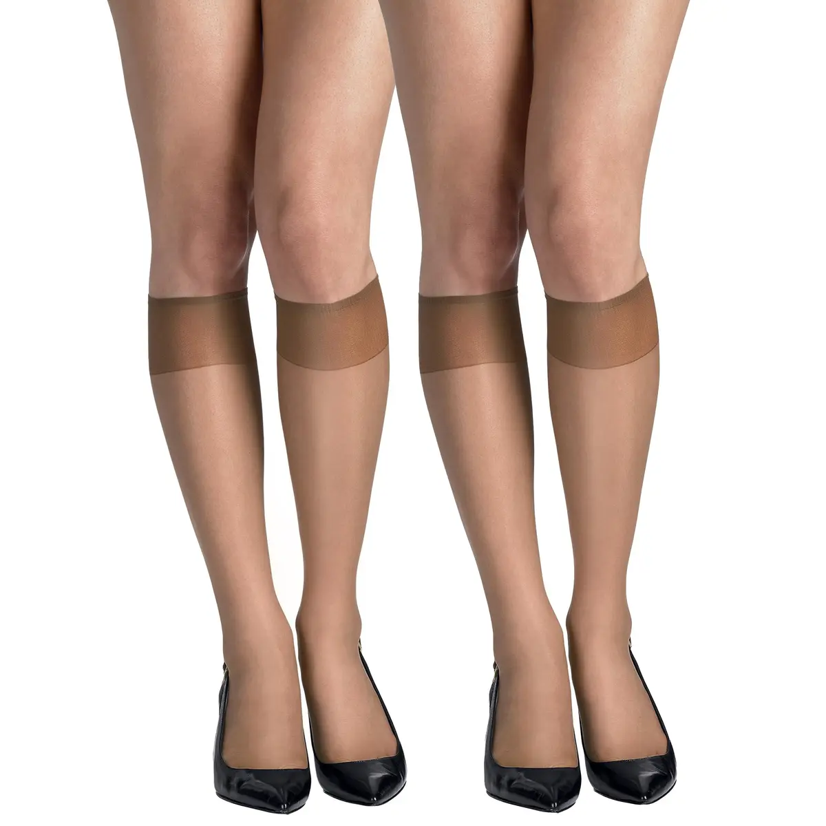 Hanes Silk Reflections Women's 2-Pack Knee High Sheer Toe Stockings | Silky Sheer, One Size, Beige - main product image