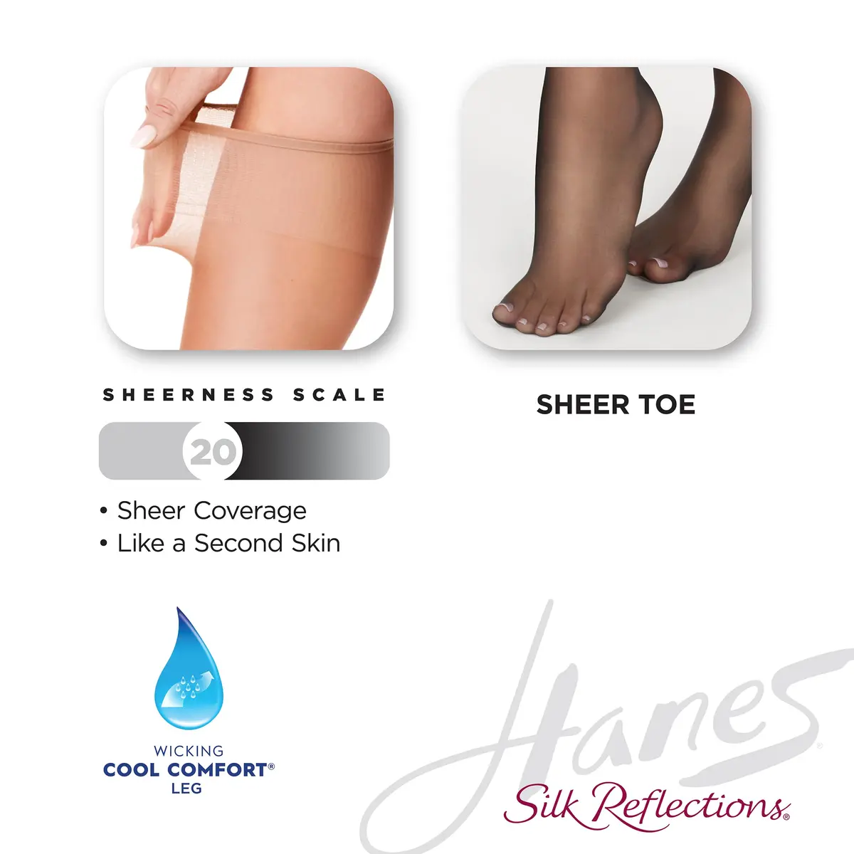 Hanes Silk Reflections Women's 2-Pack Knee High Sheer Toe Stockings | Silky Sheer, One Size, Beige - view 3