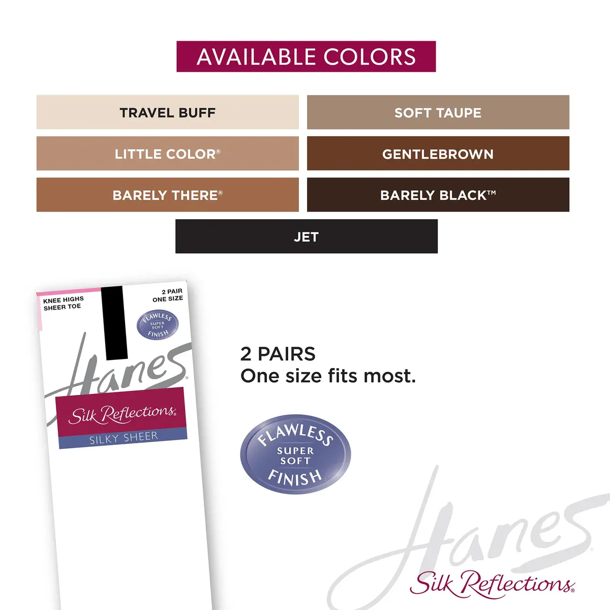 Hanes Silk Reflections Women's 2-Pack Knee High Sheer Toe Stockings | Silky Sheer, One Size, Beige - view 4