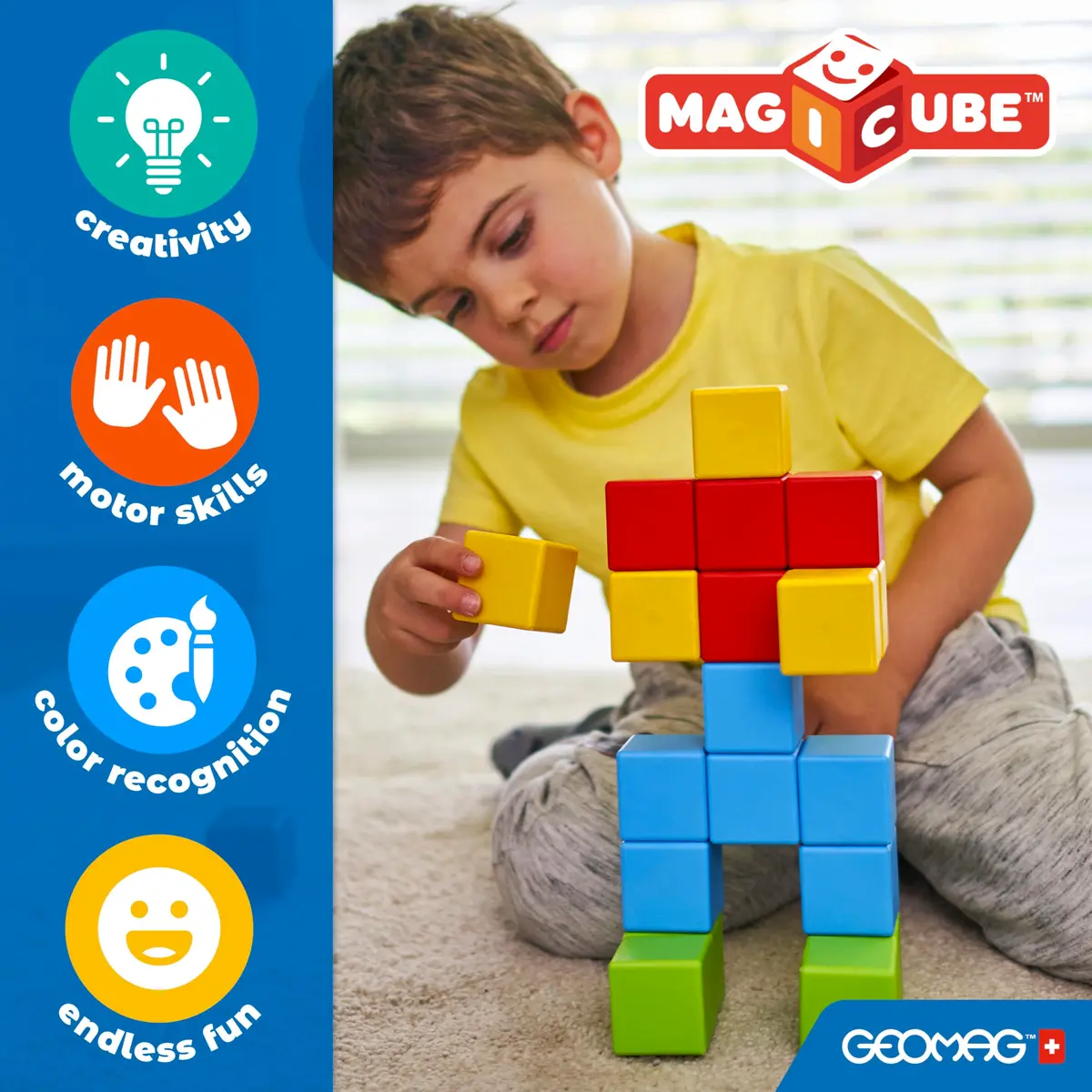 Geomag Magicube Magnetic Blocks for Toddlers 13 pcs | Swiss STEM Building Toy for Ages 1–5 - view 3