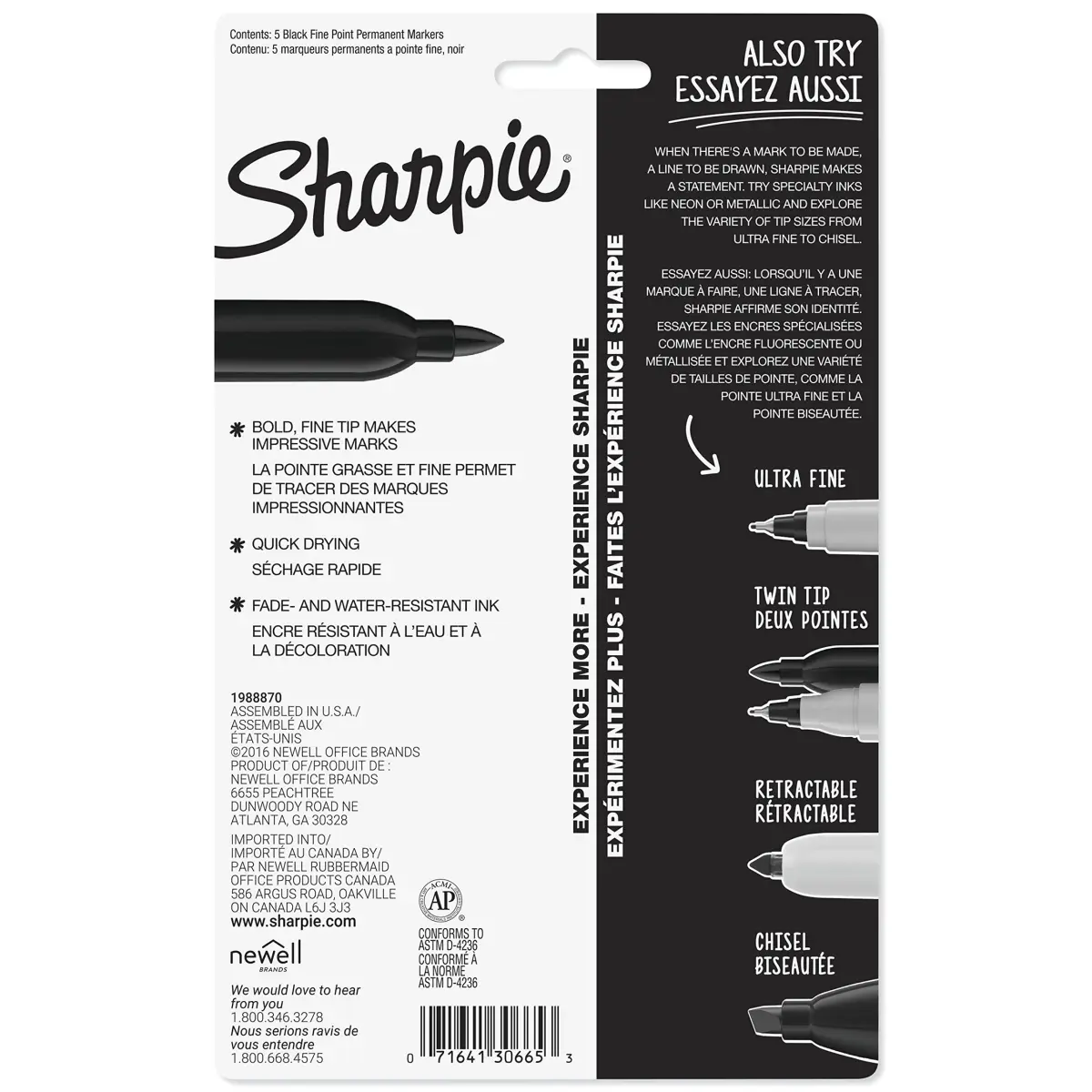 Sharpie Permanent Markers, Fine Tip, Black, 5 Count (23.65ml) | Fade & Water Resistant Ink - view 7