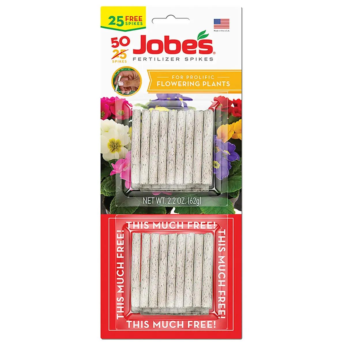 Jobe's Organics Flowering Plant Fertilizer Spikes 10-10-4 NPK, 50 Count | Easy Plant Care for Indoor Flowering Houseplants - main product image