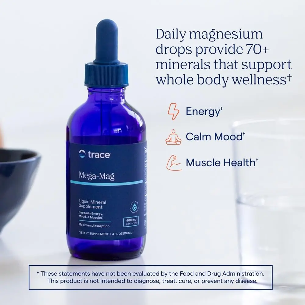 Trace Minerals Mega-Mag Ionic Magnesium Liquid Drops Supplement, 4 Fl Oz | High Bioavailability & Potassium Enriched - view 2