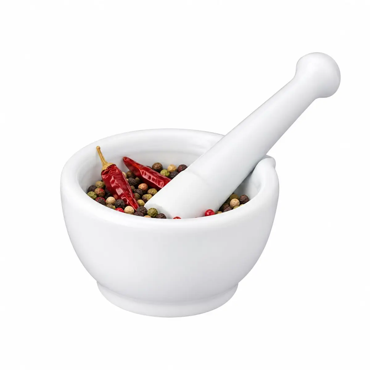 HIC Kitchen Mortar with Pour Spout and Pestle, Fine Porcelain, 4.25-Inch | Effortless spice & herb grinding - main product image