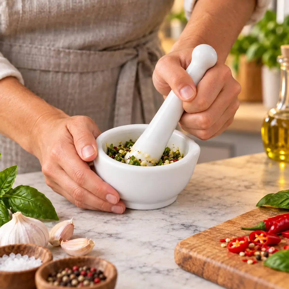 HIC Kitchen Mortar with Pour Spout and Pestle, Fine Porcelain, 4.25-Inch | Effortless spice & herb grinding - view 2
