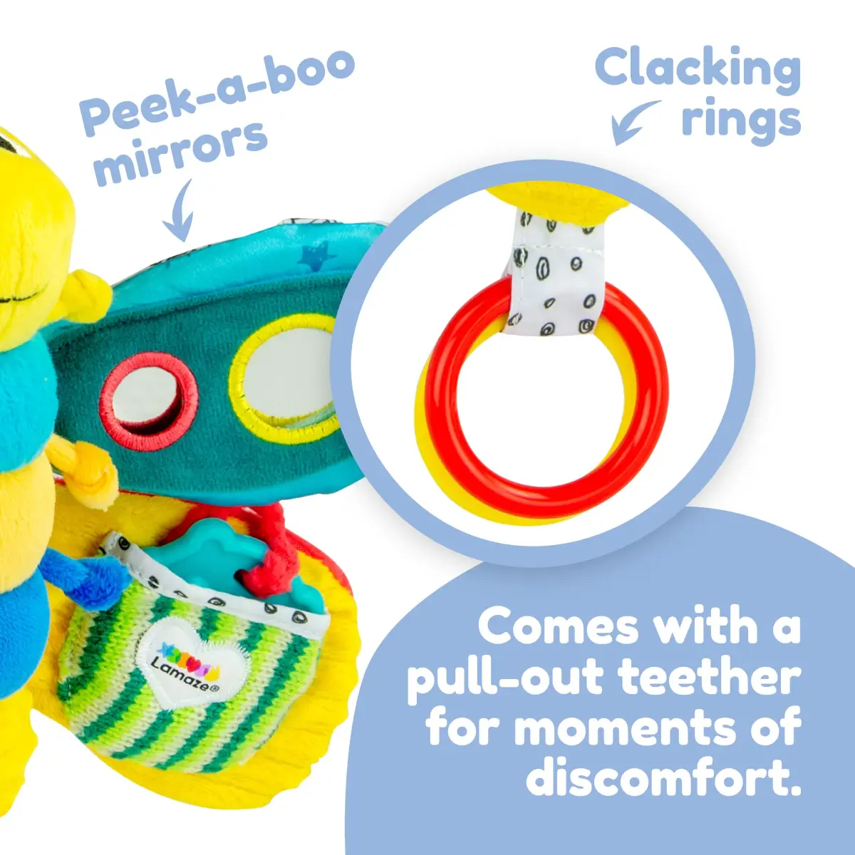Lamaze Freddie the Firefly Clip-On Stroller Toy | Sensory Crinkle & Teether for Babies 0+ Months - view 4