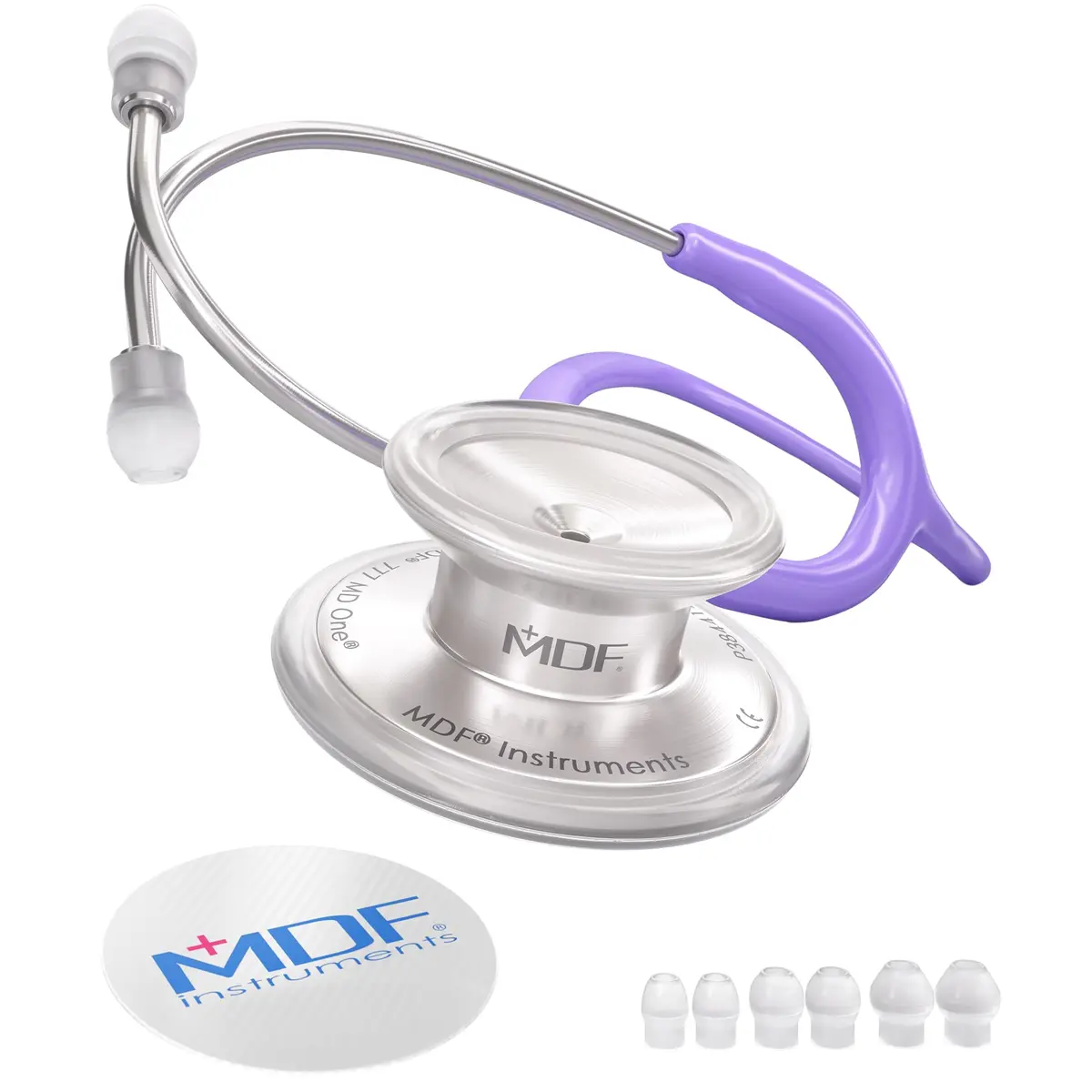 MDF Instruments MD One Stainless Steel Adult Stethoscope | Dual Head, Pastel Purple Tube, Silver Chestpieces - main product image