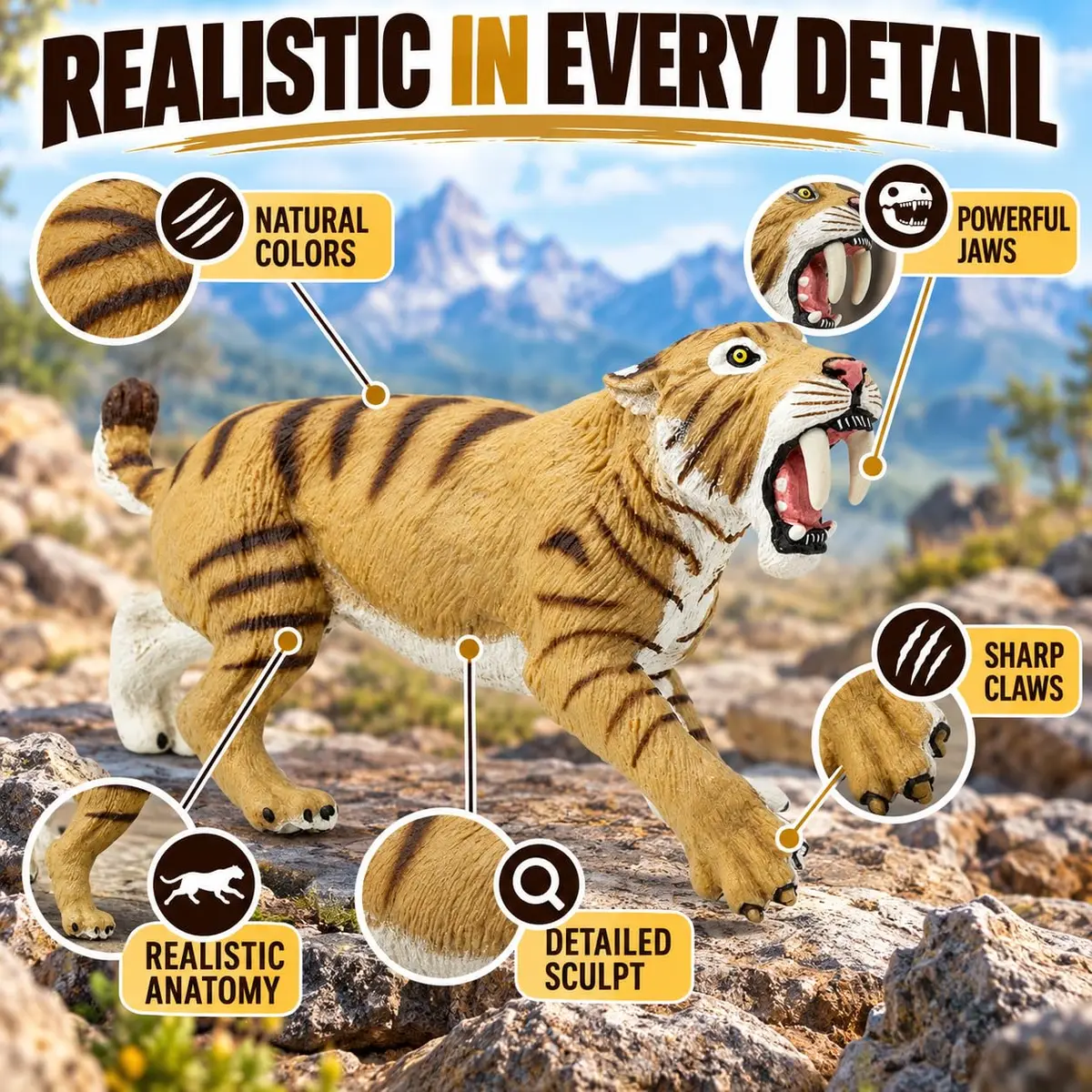 Safari Ltd. Smilodon Figurine - 4" Sabre-Toothed Tiger Educational Toy for Kids 3+ | Realistic Dinosaur Model - view 5