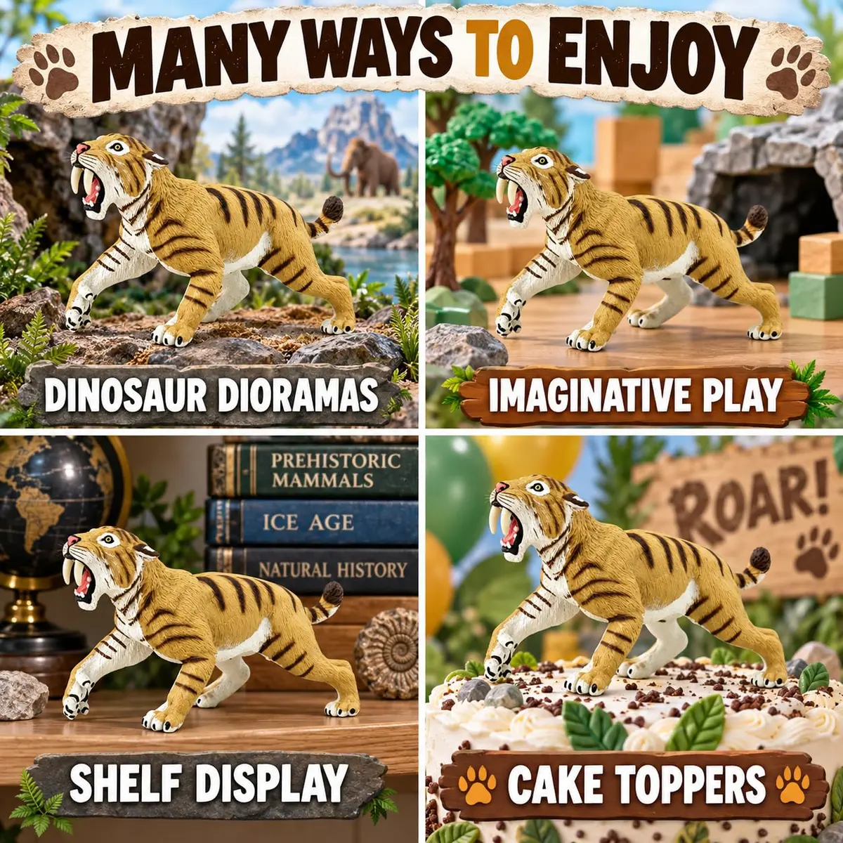 Safari Ltd. Smilodon Figurine - 4" Sabre-Toothed Tiger Educational Toy for Kids 3+ | Realistic Dinosaur Model - view 7