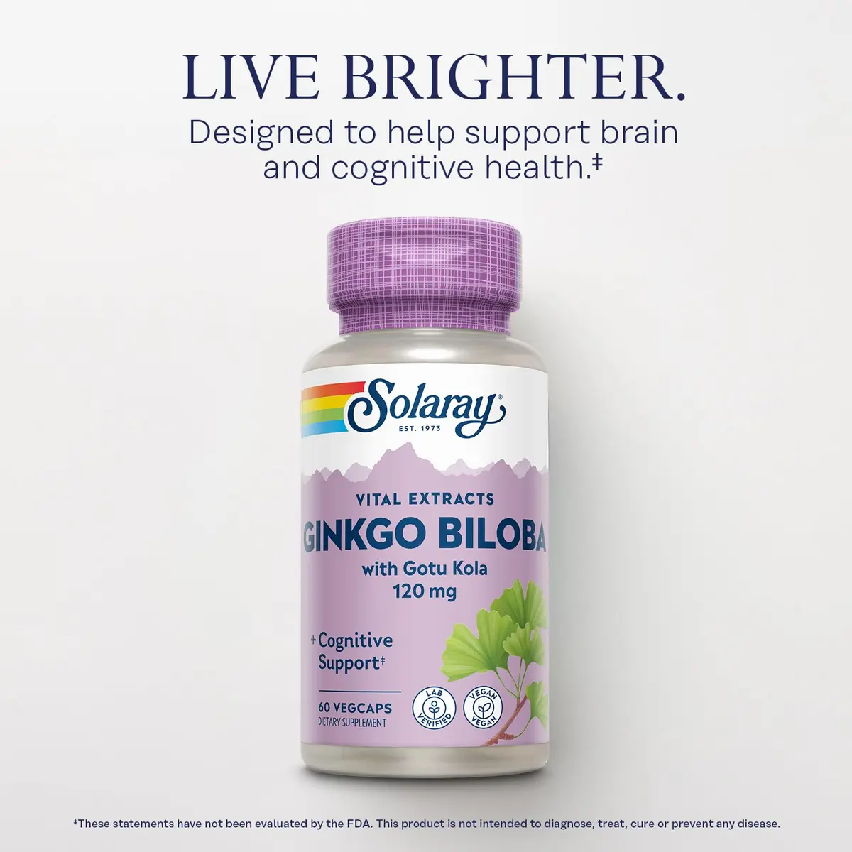 SOLARAY Ginkgo Biloba Extract with Gotu Kola | Brain & Female Libido Support, 60 VegCaps - view 3