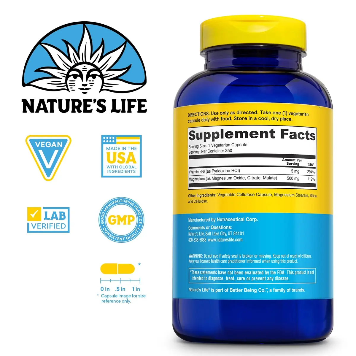 Nature's Life Magnesium 500 mg Citrate, Malate & Oxide | Supports Muscles & Nerves (250 VegCaps) - view 2