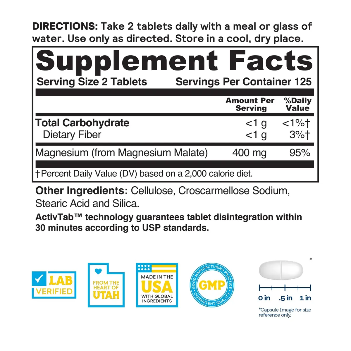 Nature's Life Magnesium Malate 400 mg | Supports Bones, Muscles & Heart (110c) - view 2