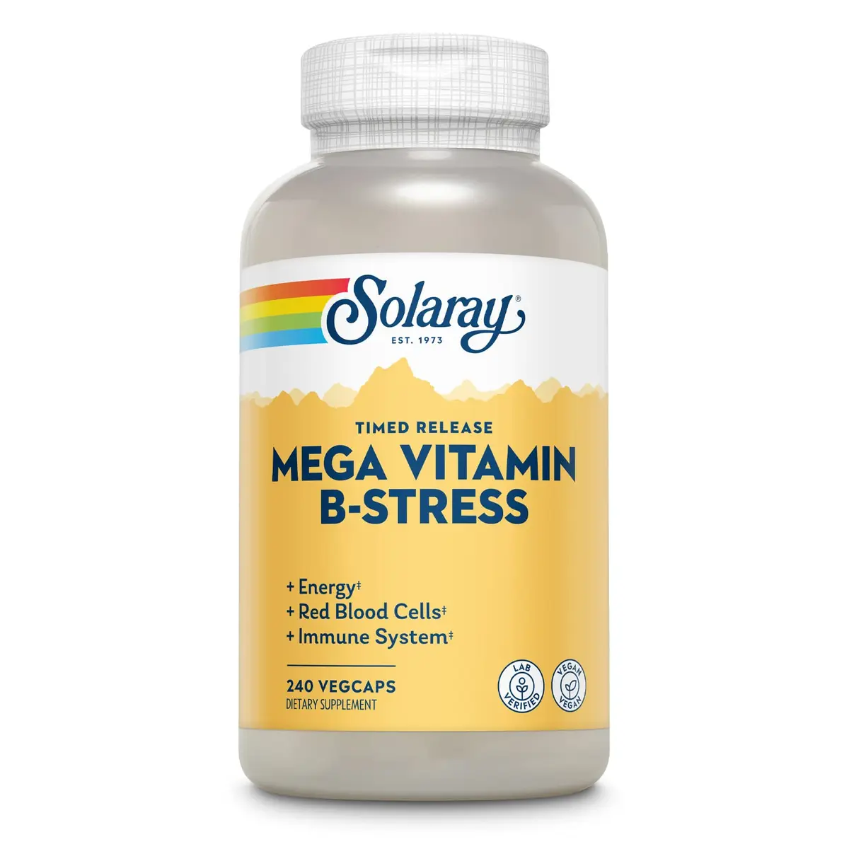SOLARAY Mega Vitamin B-Stress Time Release, 240 VegCaps | Supports Stress & Energy, Vegan - main product image