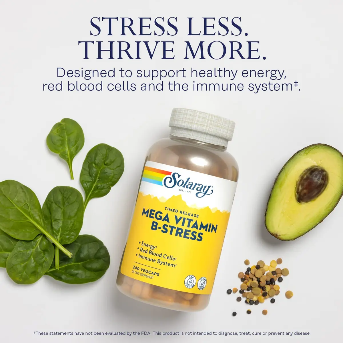 SOLARAY Mega Vitamin B-Stress Time Release, 240 VegCaps | Supports Stress & Energy, Vegan - view 3