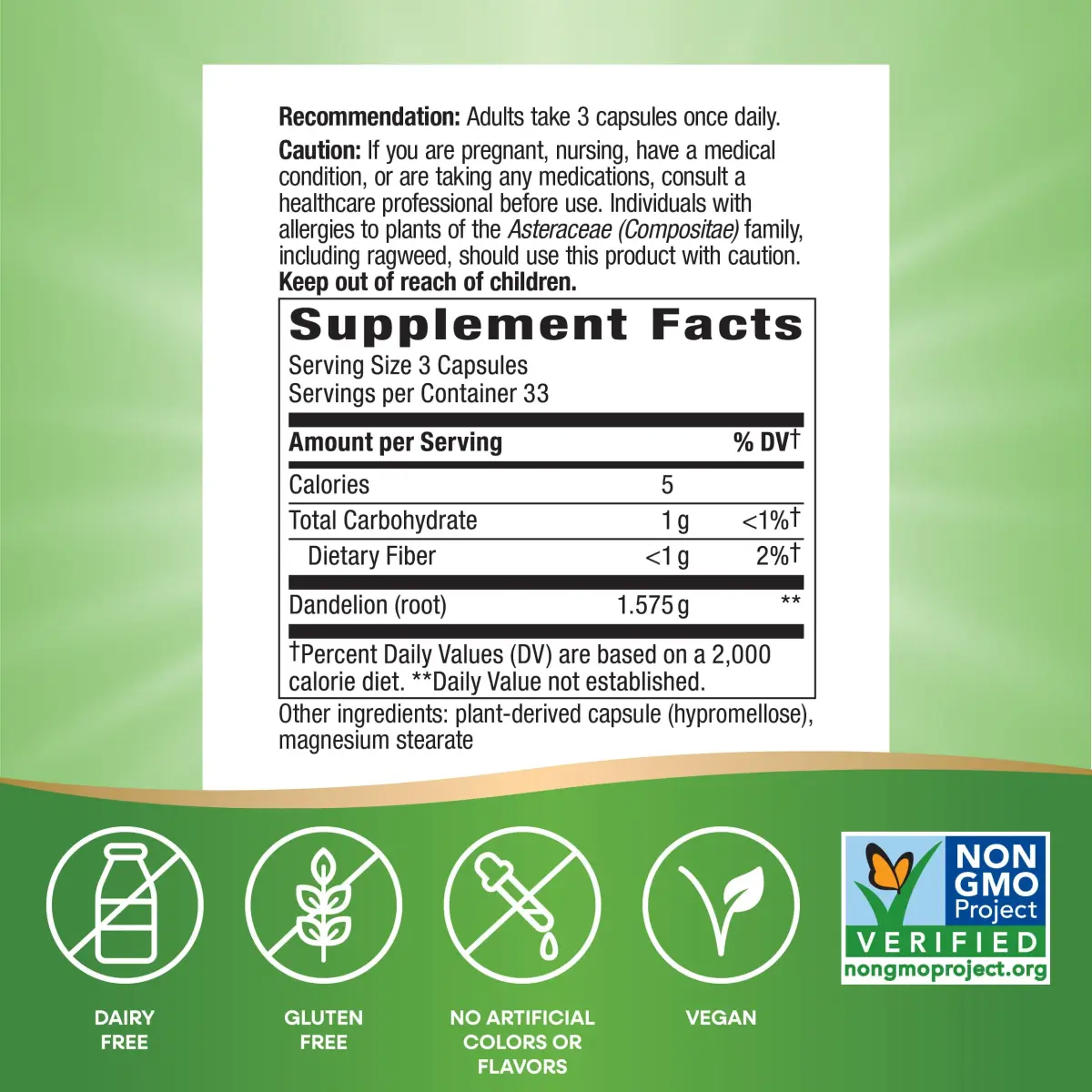 Nature's Way Dandelion Root Capsules 100 Count | Traditional Diuretic Herb, Vegan, Non-GMO - view 4