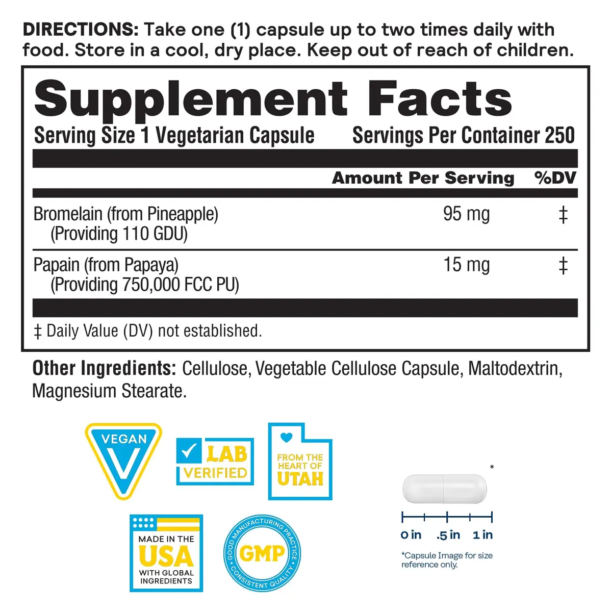 Nature's Life Bromelain & Papain Proteolytic Enzyme Supplement 250 Capsules | Digestive Support with Plant-Based Enzymes - view 2