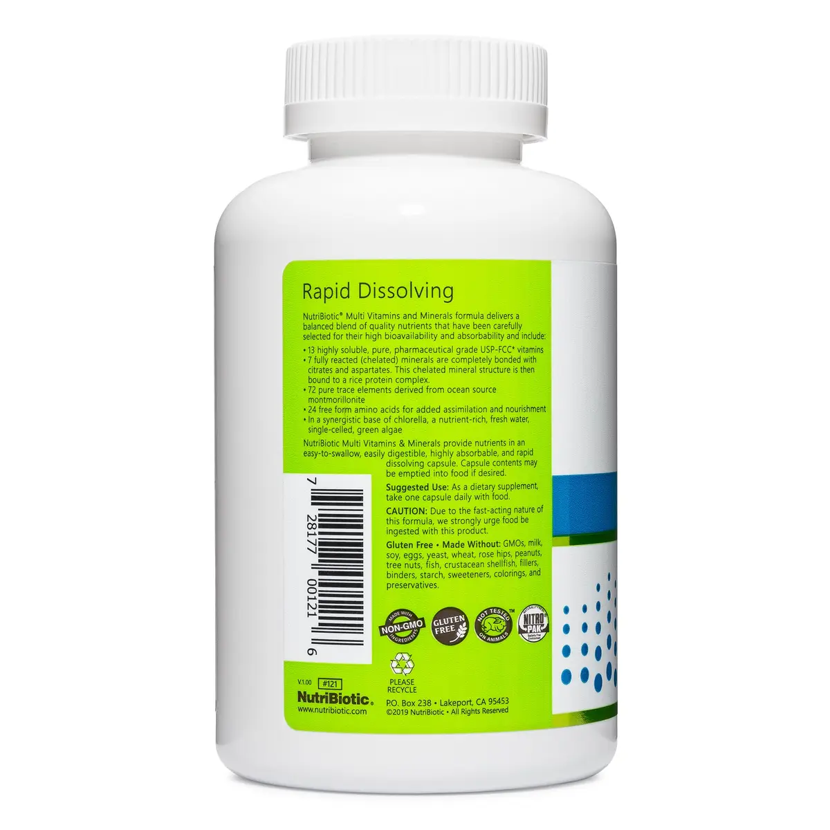 NutriBiotic Multi Vitamins & Minerals 180 Ct Capsules | Gluten Free, Highly Absorbable - view 2