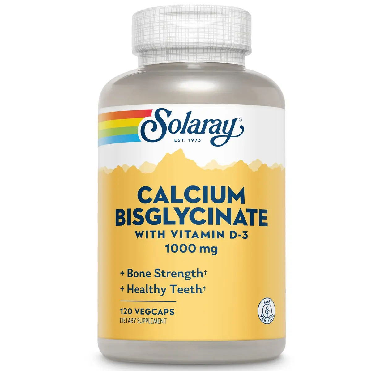 SOLARAY Calcium Bisglycinate Supplement 1000mg 120 Veg Caps | Bone & Teeth Support, Enhanced Absorption - main product image