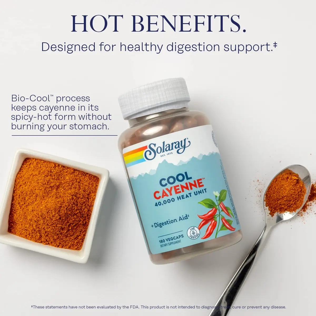 SOLARAY Cool Cayenne Pepper 40,000 HU | Digestion & Circulation Support, Lab Verified, 180 VegCaps - view 3
