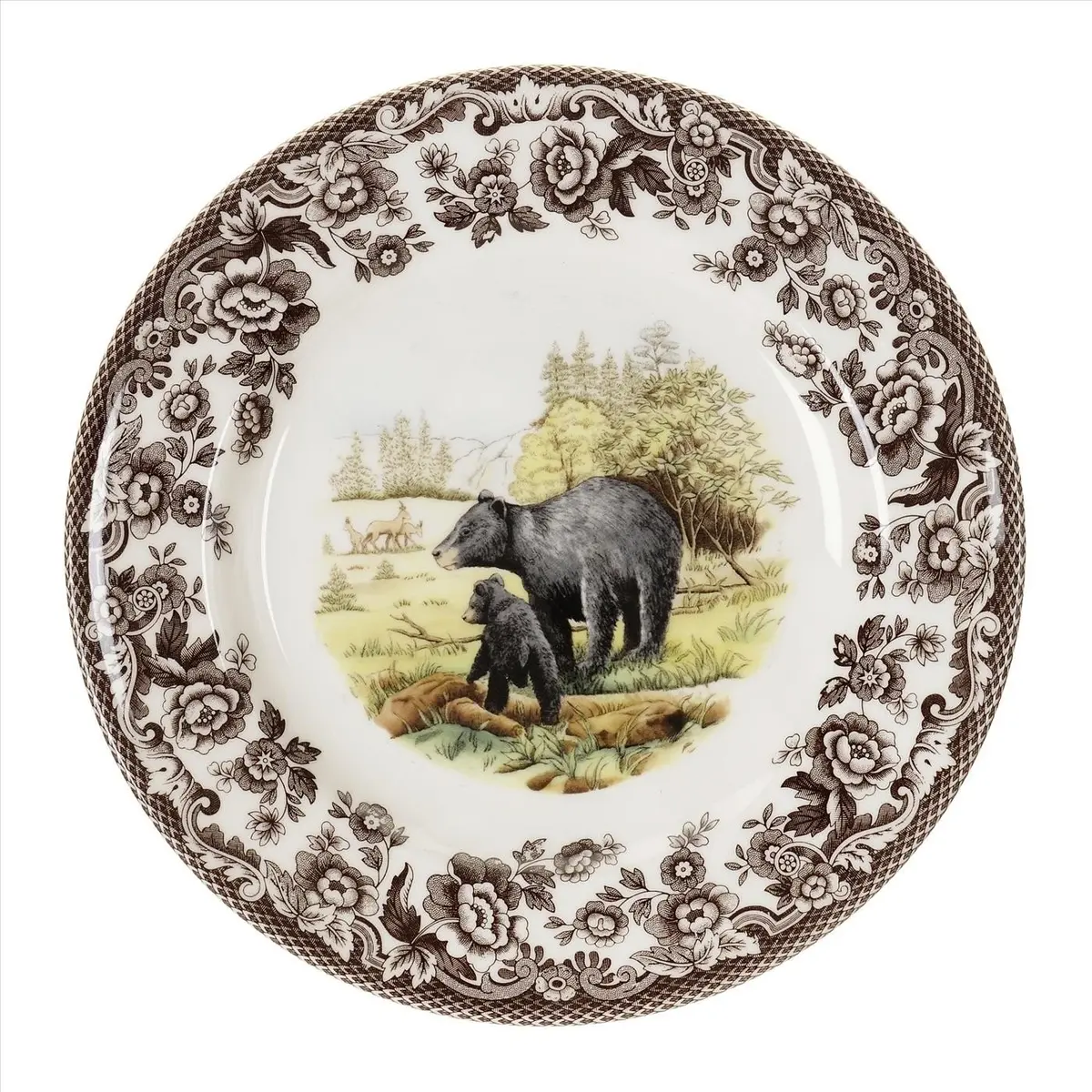 Spode Woodland Wildlife Black Bear 8" Salad Plate | Rustic Holiday Dinnerware, Dishwasher & Microwave Safe - main product image