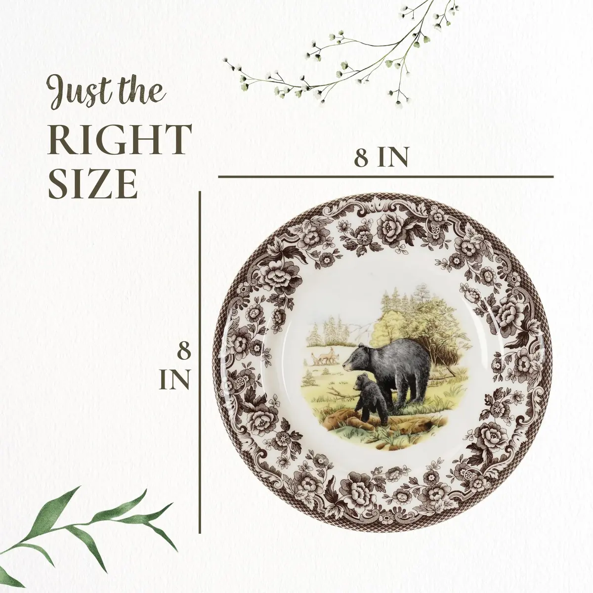 Spode Woodland Wildlife Black Bear 8" Salad Plate | Rustic Holiday Dinnerware, Dishwasher & Microwave Safe - view 2