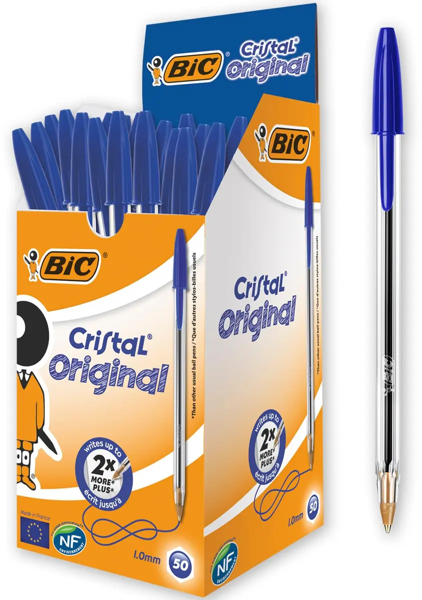 BIC Cristal Original Ballpoint Pens, Medium Point (1.0 mm) Clear Barrel, Box of 50 | Smooth Ink Flow Writing Instrument - main product image