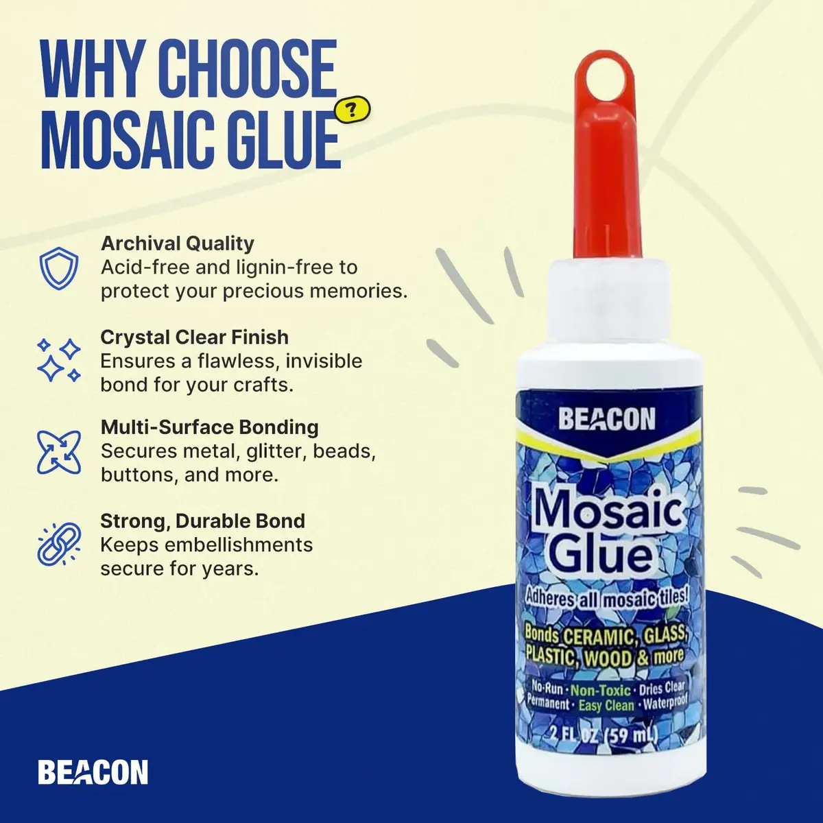 Beacon Mosaic Glue 59ml (2 Fl Oz) | Non-Toxic & Water Resistant for All Tiles & Surfaces - view 3