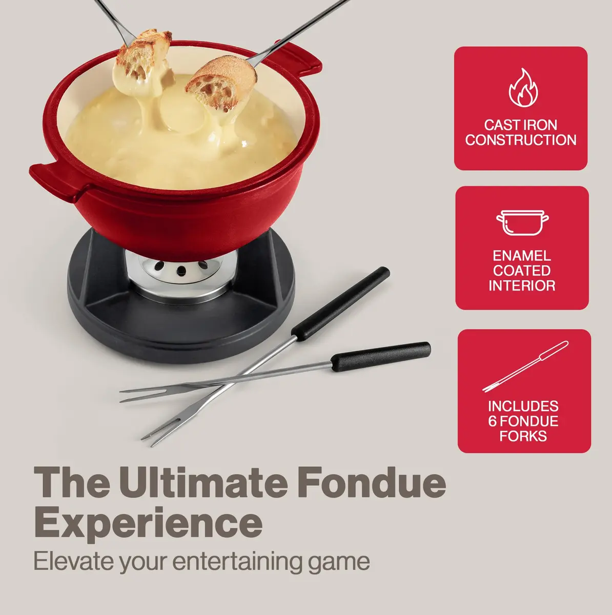 Swissmar Lucerne Cast Iron Fondue Set, 10-Piece, 2 Liter, Red | Versatile, Even Heating & All Heat Source Compatibility - view 2