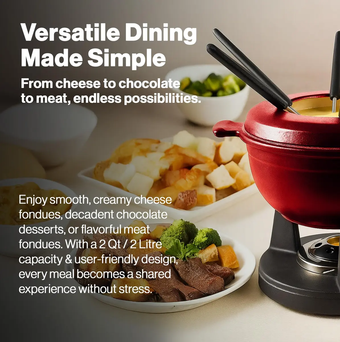 Swissmar Lucerne Cast Iron Fondue Set, 10-Piece, 2 Liter, Red | Versatile, Even Heating & All Heat Source Compatibility - view 4