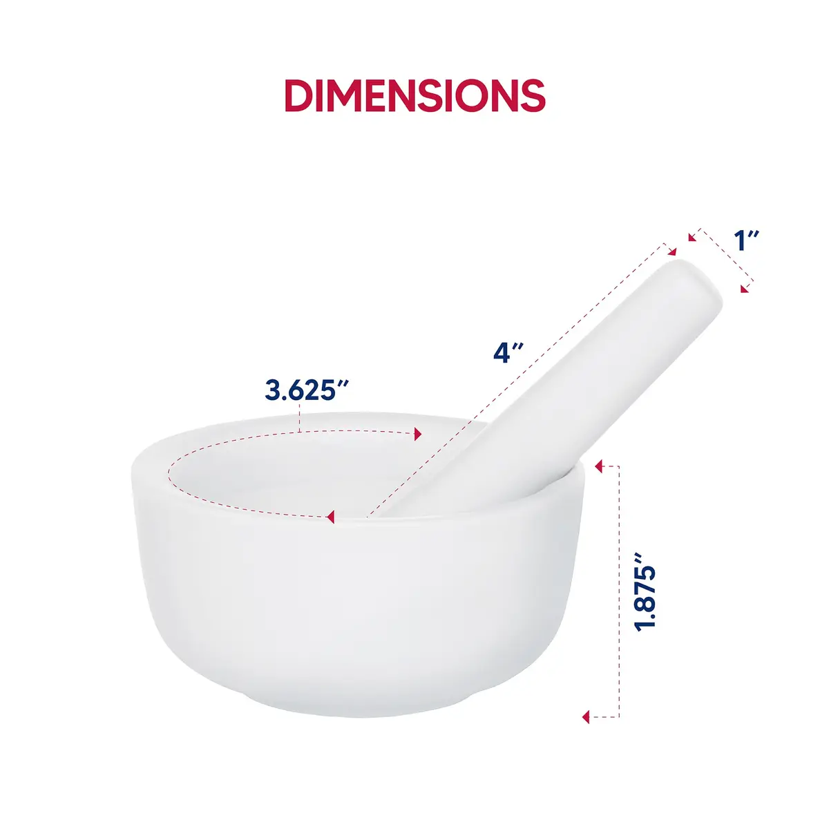HIC Kitchen Mortar and Pestle Set, 3.5-Inch, Fine Porcelain, Spice Herb Grinder, Pill Crusher - view 9