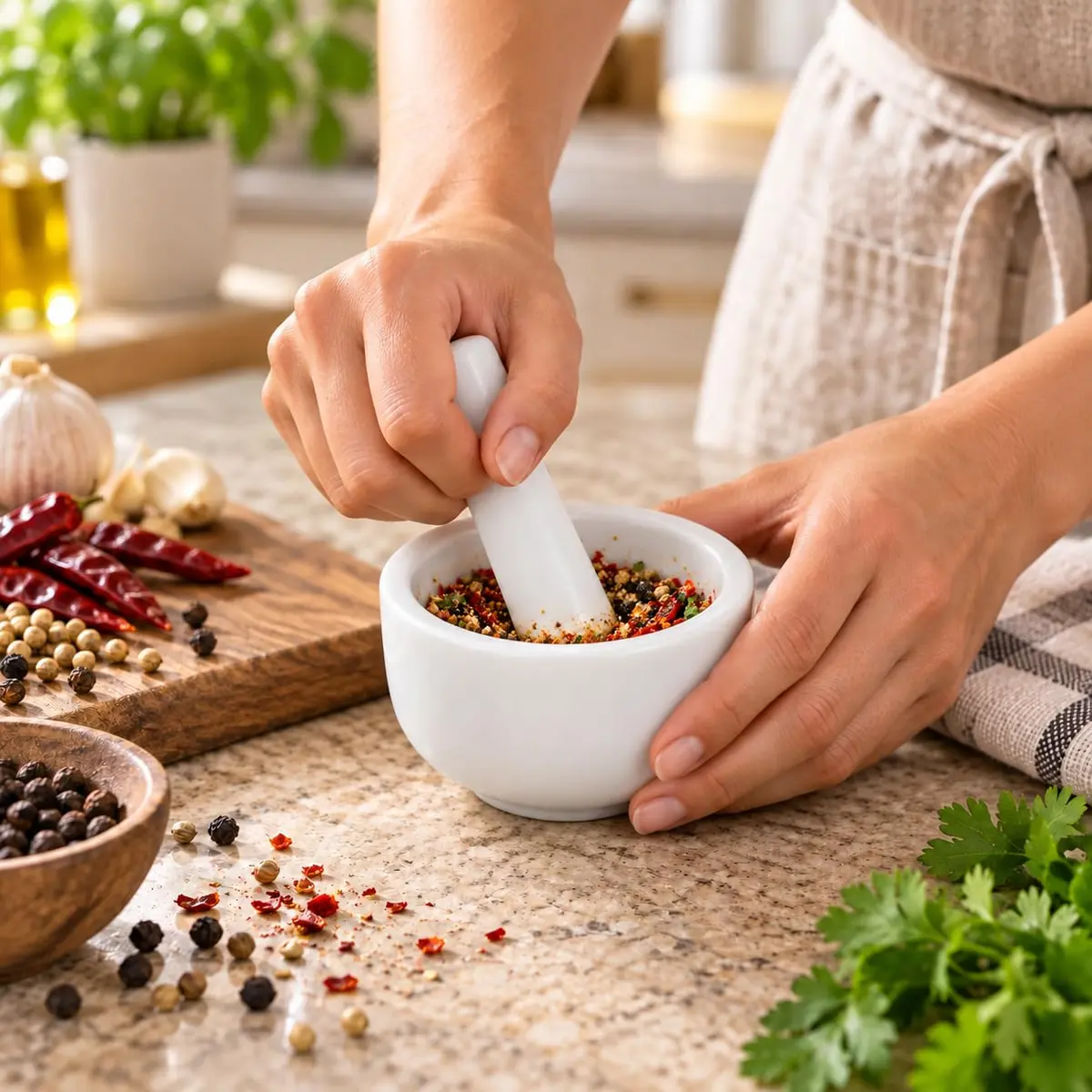 HIC Kitchen Mortar and Pestle Set, 3.5-Inch, Fine Porcelain, Spice Herb Grinder, Pill Crusher - view 2