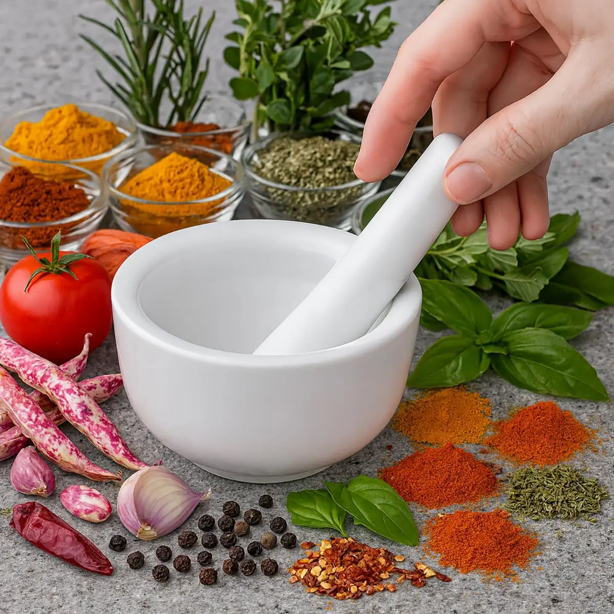 HIC Kitchen Mortar and Pestle Set, 3.5-Inch, Fine Porcelain, Spice Herb Grinder, Pill Crusher - view 4
