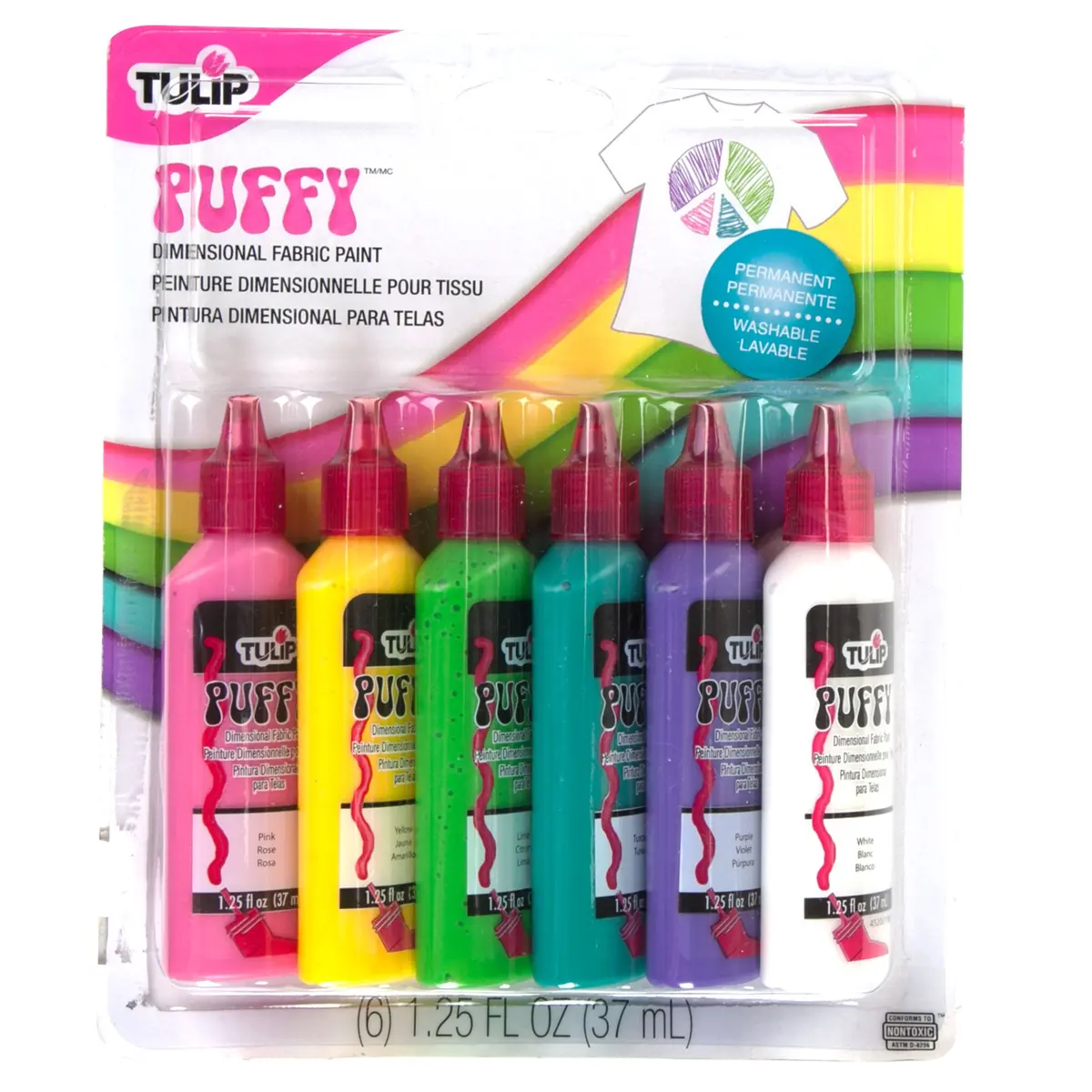 TULIP Puff Fabric Paint, Puffy, 1.25 fl oz | 6-Pack Dimensional, Non-Toxic, Flexible Finish - main product image