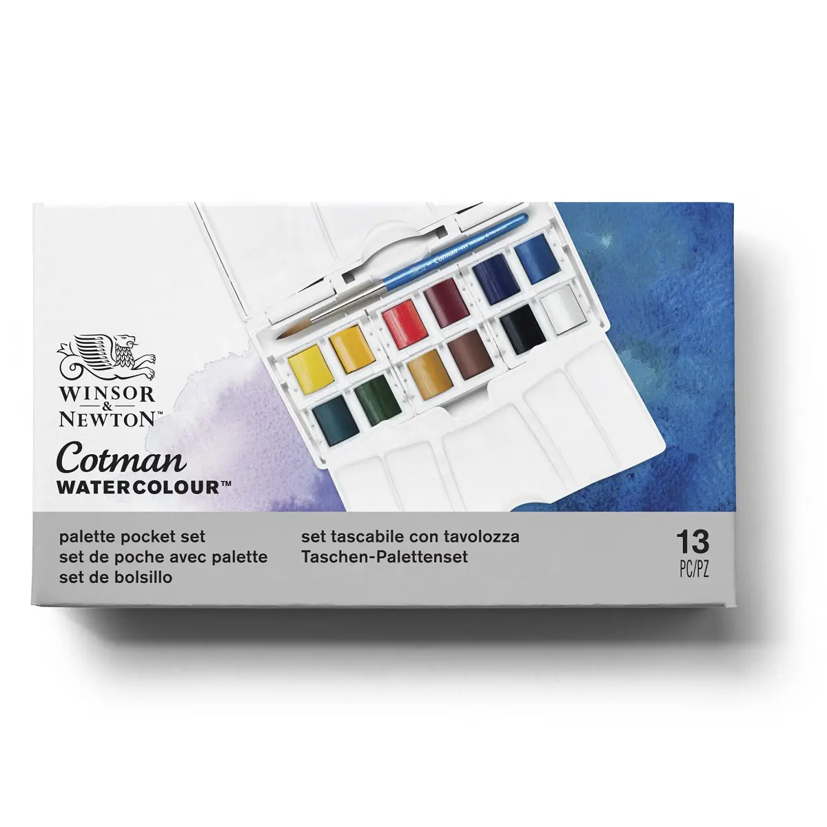Winsor & Newton Cotman Watercolor Paint Set, Palette Pocket Set, 12 Half Pans with Brush | Artist Grade Watercolors - view 4