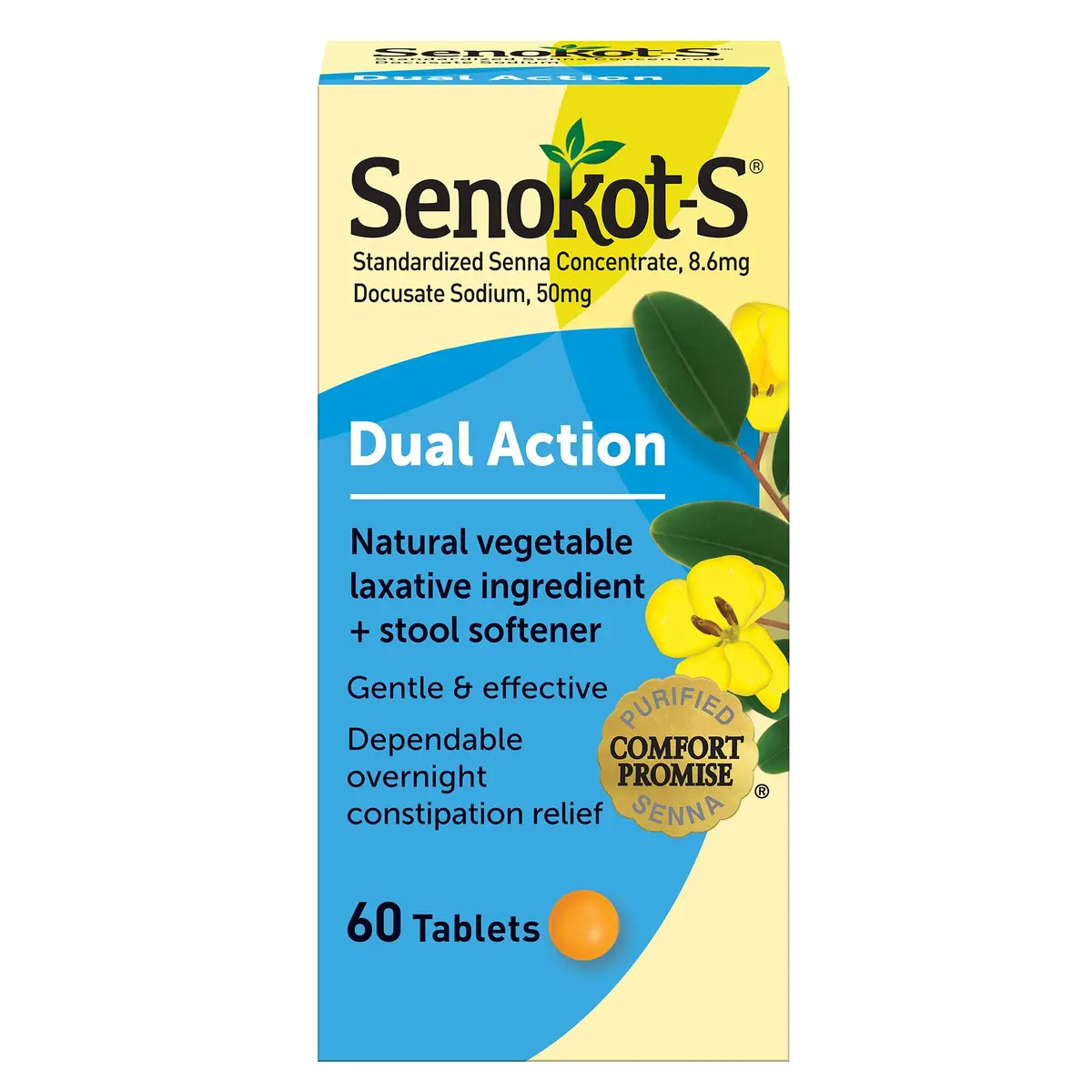 Senokot Stool Softener Tablets 60 Count | Gentle Overnight Relief for Occasional Constipation - main product image