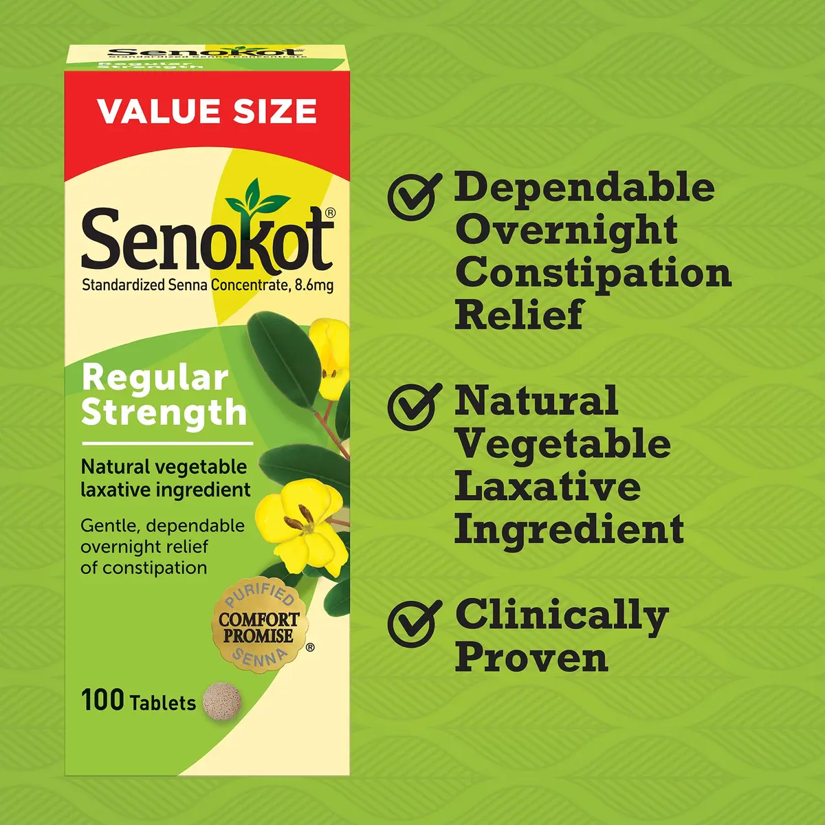 Senokot Regular Strength Laxative Tablets 100 Count | Gentle Overnight Relief from Occasional Constipation - view 2
