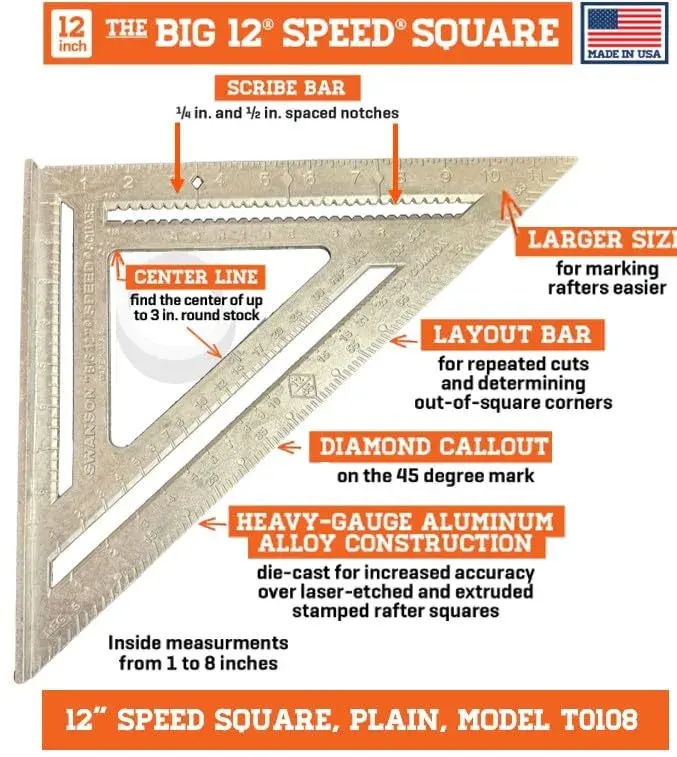 Swanson Tool Co., Inc Big 12 Speed Square Layout Tool 30.5 cm (12-Inch) | Accurate Framing & Layout - view 3