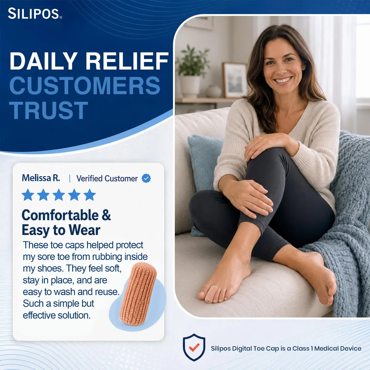 Silipos Digital Cap Gel Toe Cap for Corns & Ingrown Nails 8 Pack | Reusable Toe Protection for Sore & Injured Toes - view 8