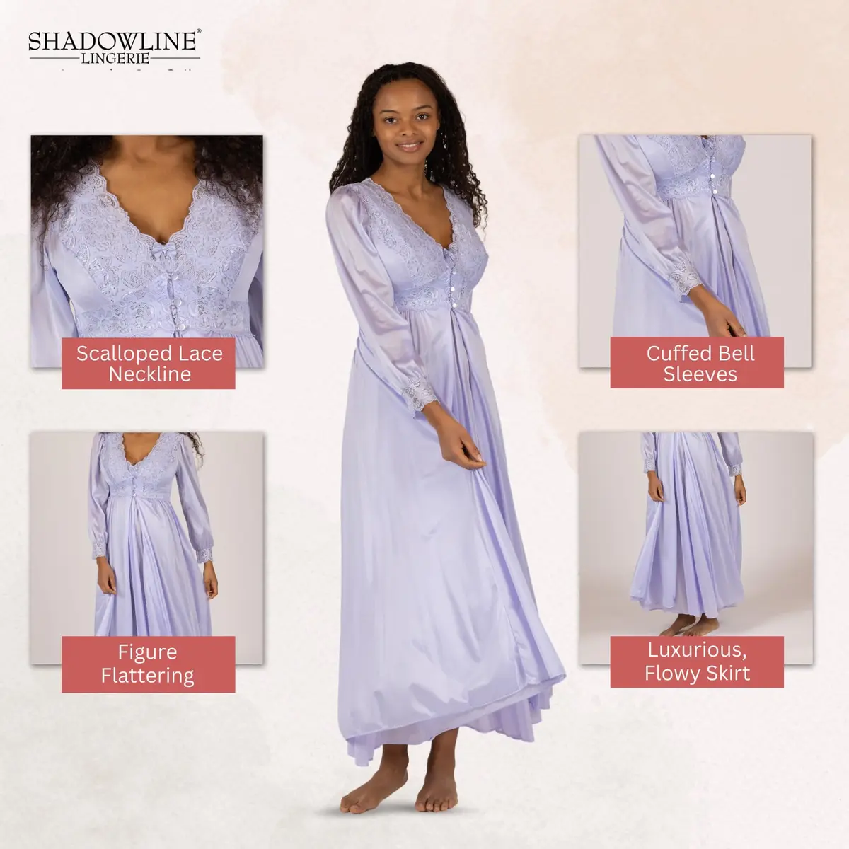 Shadowline Women’s Peri Frost Long Lace Bodice Robe | Elegant Sleepwear from Satintrique Nylon - view 5