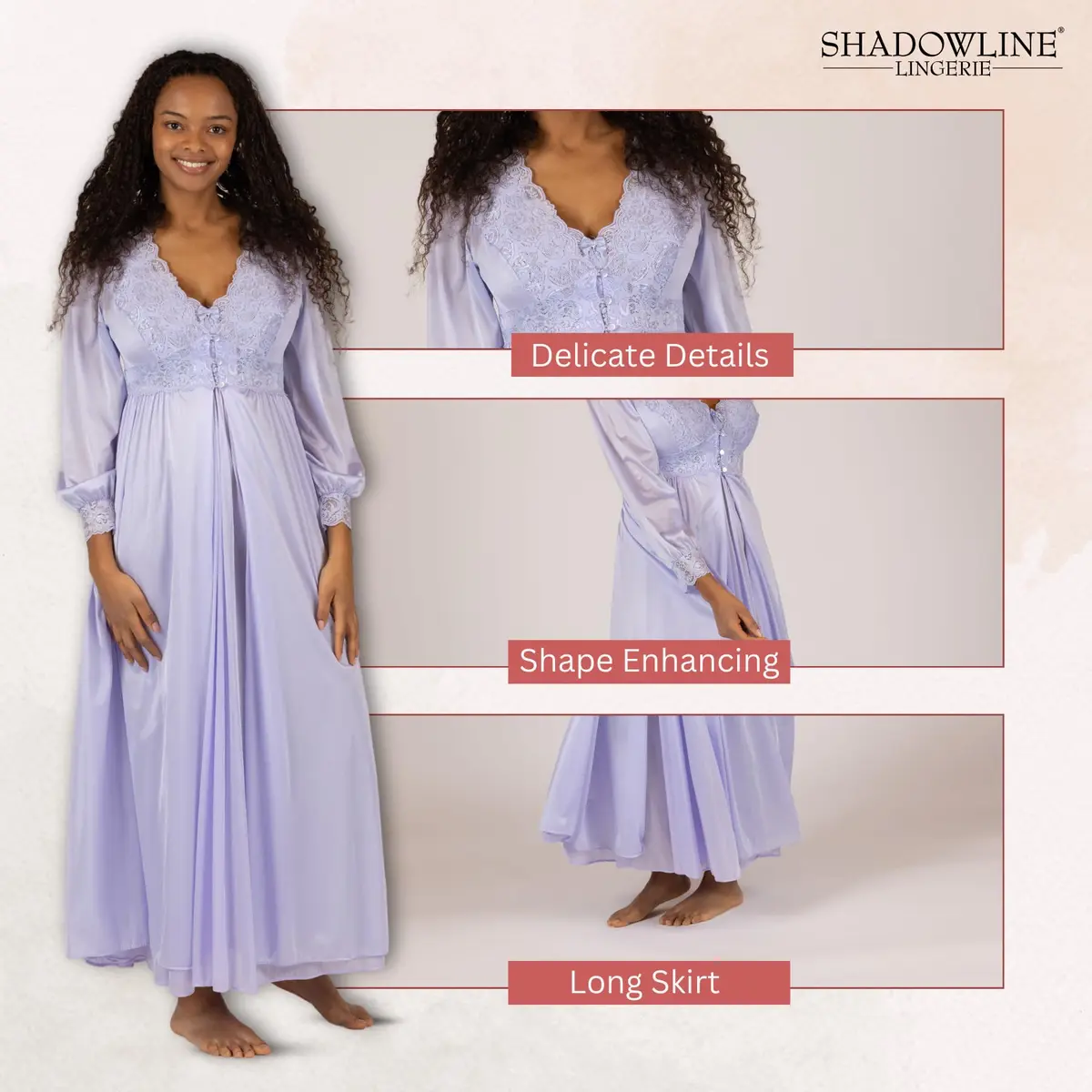 Shadowline Women’s Peri Frost Long Lace Bodice Robe | Elegant Sleepwear from Satintrique Nylon - view 6