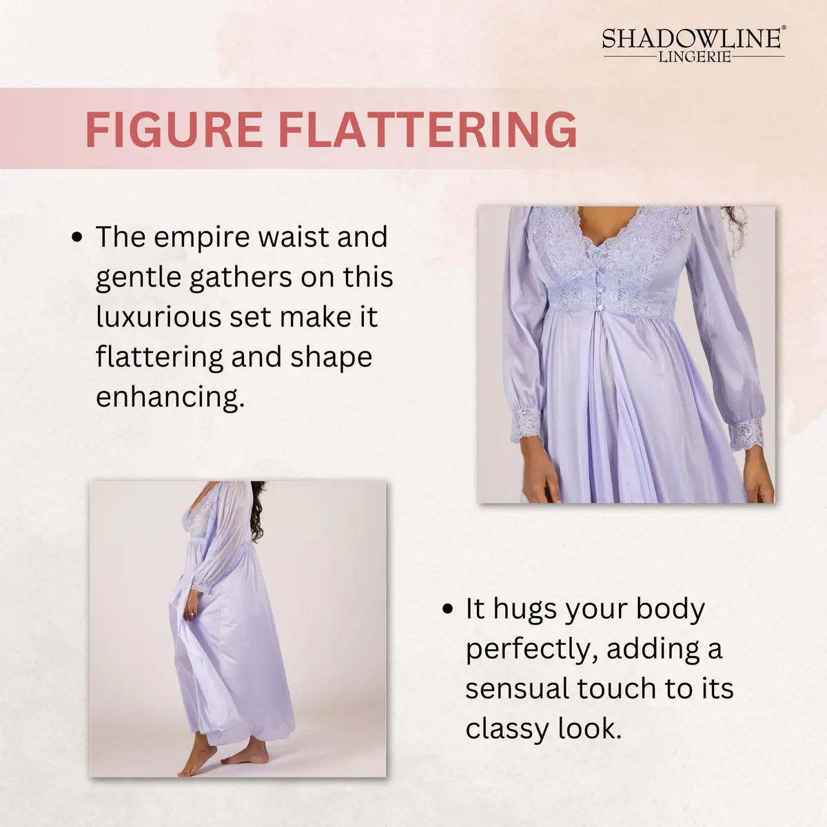 Shadowline Women’s Peri Frost Long Lace Bodice Robe | Elegant Sleepwear from Satintrique Nylon - view 7